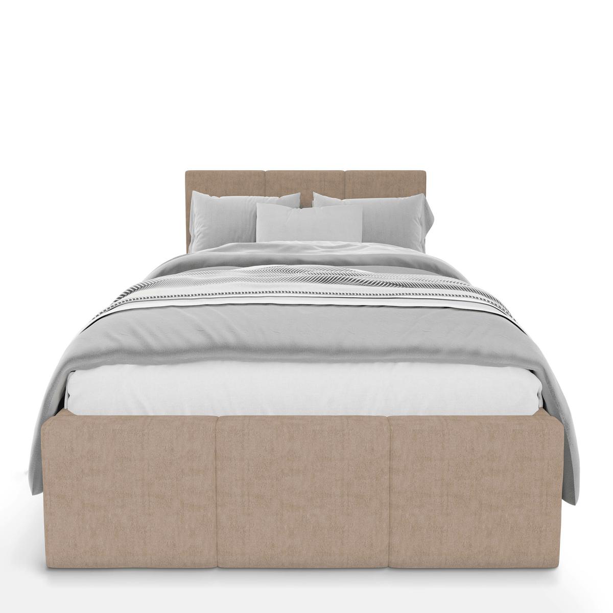 Łóżko Pojedyncze 90x200cm łóżko tapicerowane z pojemnikiem beżowe do sypialni wezgłowie 88 cm nr. 6