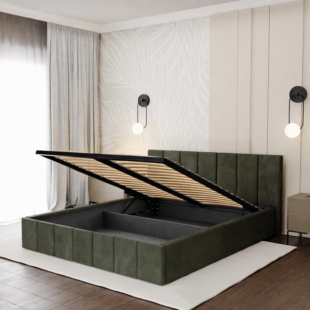 Łóżko tapicerowane 160x200 premium z pojemnikiem do sypialni khaki wezgłowie 107 cm nr. 6