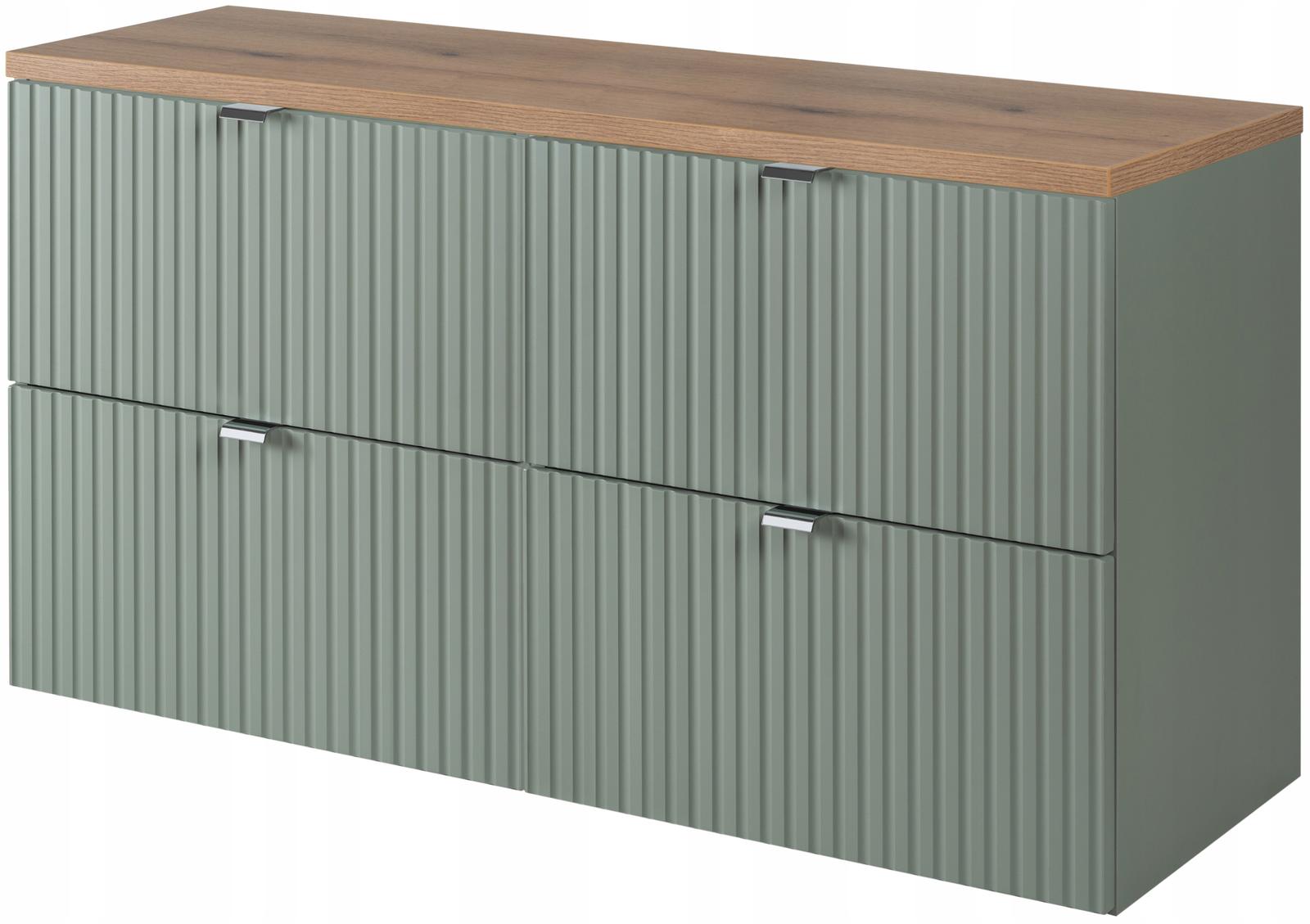 Szafka pod umywalkę Line Reed Green 100x57x39 cm zielona blat dąb ryflowane 4 szuflady MDF do łazienki