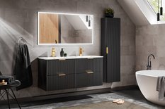 Słupek łazienkowy ADEL 120x33x33 cm regał wiszący ryflowane fronty czarny złote uchwyty - Miniaturka zdjęcia nr 11