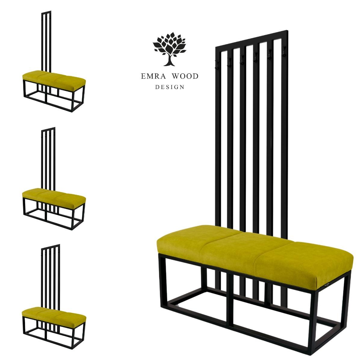 Ławka z wieszakiem LGM-579 100x40x35 cm do przedpokoju stal czarna cytrynowy