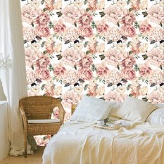 Tapeta Do Sypialni Różowe KWIATY Róże Peonie Hortensje Styl Vintage  - Miniaturka zdjęcia nr 14