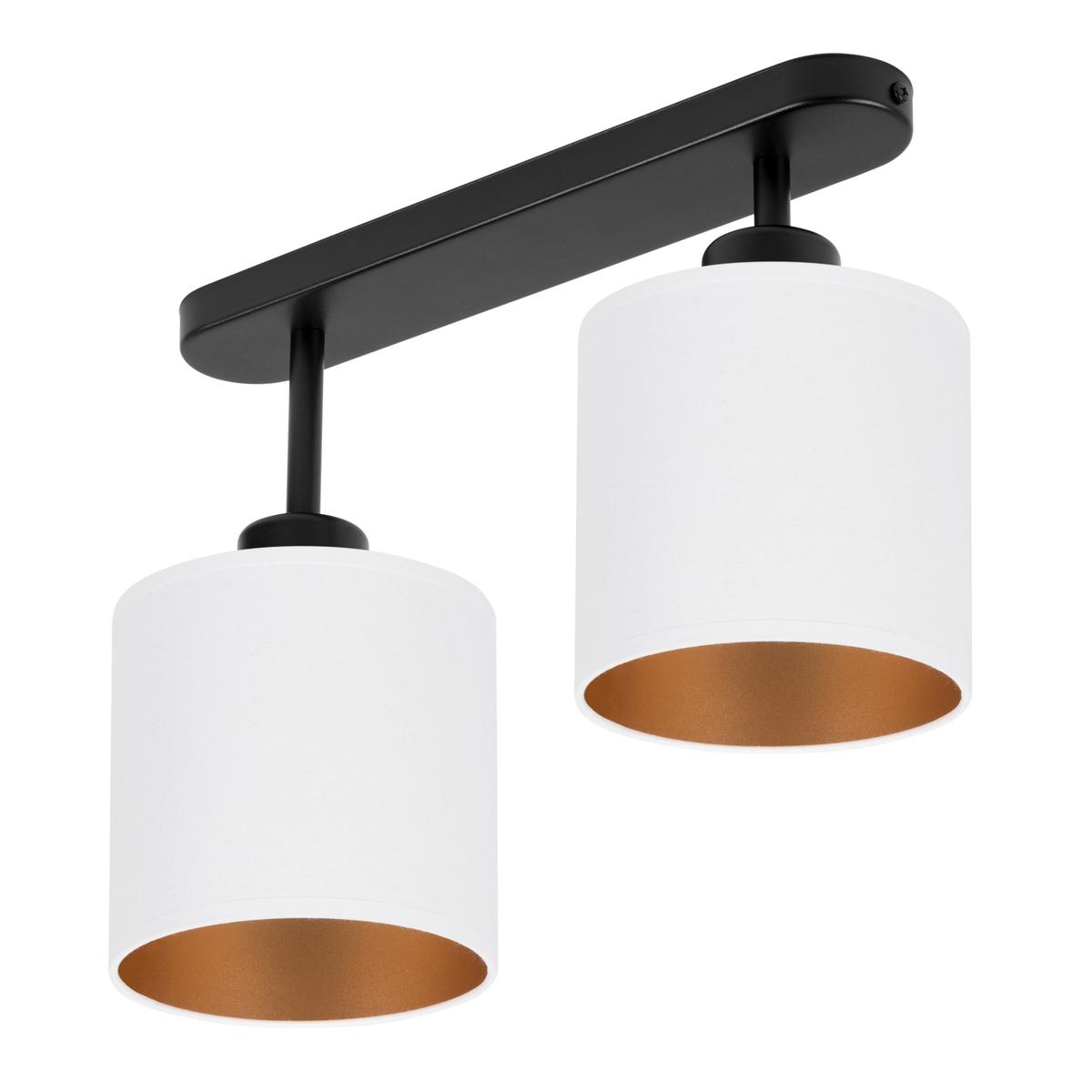 Lampa sufitowa 37 x 15 x 30 cm dwupunktowy spot gwint E27 czarna z białymi abażurami o salonu