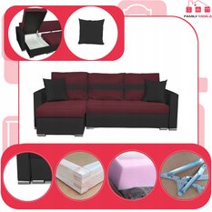 Narożnik FIGO 226x74x140 cm rozkładany z funkcją spania rogówka do salonu czarny bordo - Miniaturka zdjęcia nr 4