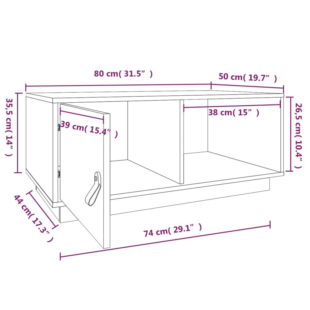 Stolik kawowy 80x50x35 cm z zamykaną szafką i półką lite drewno sosnowe biały do salonu nr. 11