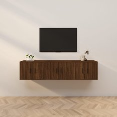 Zestaw szafek RTV 57x34,5x40 cm wiszące z drzwiczkami brązowy dąb do salonu - Miniaturka zdjęcia nr 1