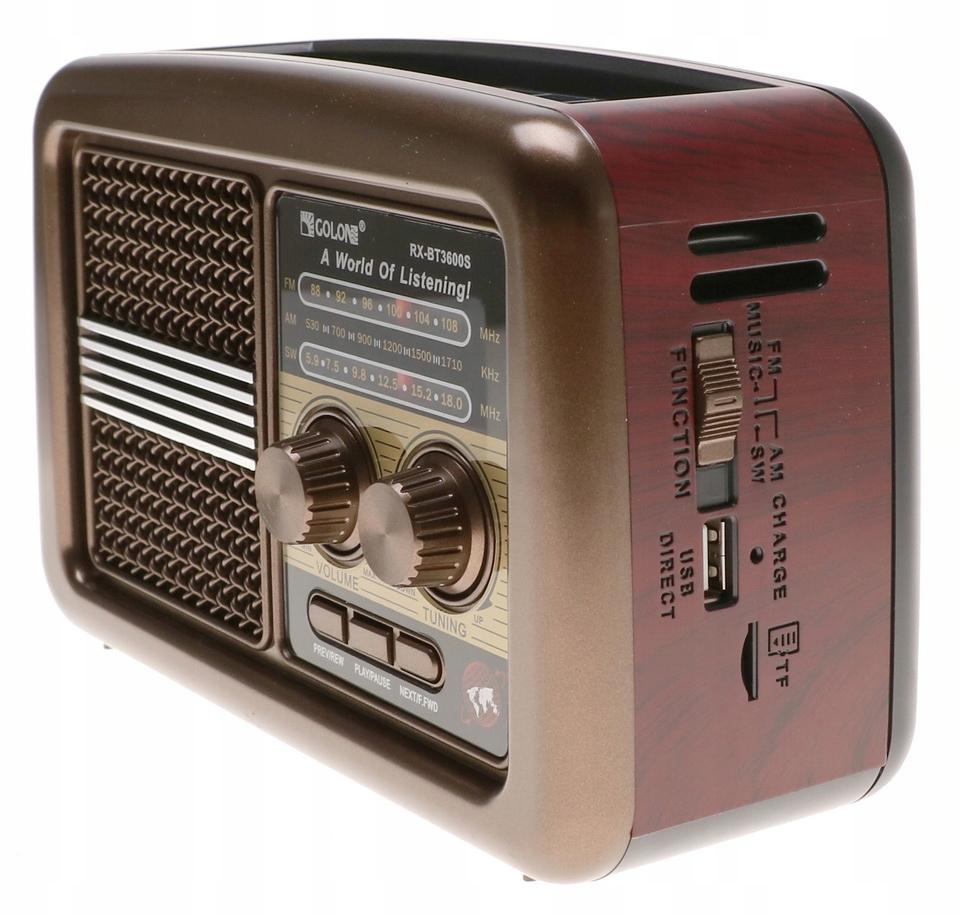 Radio przenośne 20 x 8,5 x 13 cm RETRO z funkcją bluetooth   USB z latarką  ładowany solarnie brązowe nr. 2