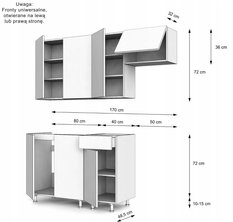 Zestaw mebli kuchennych Lugo 170 szafki do kuchni wiszące stojące biały akryl połysk z blatem dąb evoke - Miniaturka zdjęcia nr 4