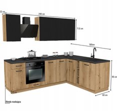 Zestaw mebli kuchennych MIX 240x180 cm kuchnia narożna szafki kuchenne górne dolne ryflowane dąb evoke/czarna z blatem District Dark - Miniaturka zdjęcia nr 3