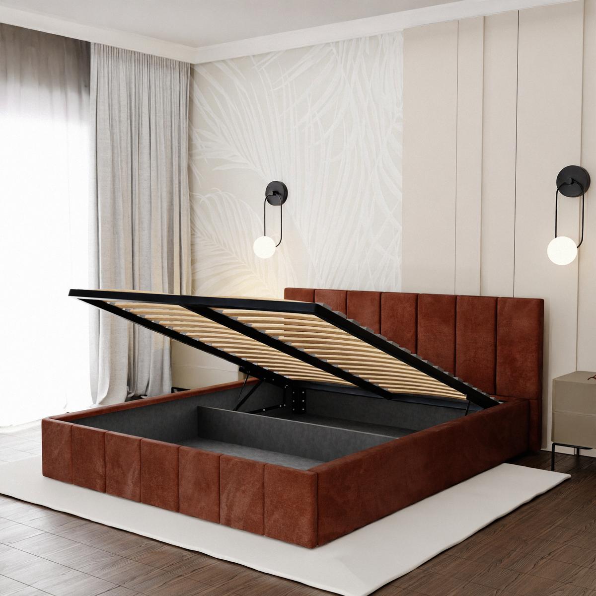 Łóżko tapicerowane 160x200 premium z pojemnikiem do sypialni miodowe wezgłowie 107 cm nr. 6