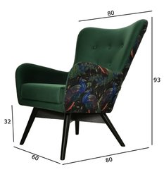 Fotel skandynawski GRANDE 80x93x80 cm zielony we wzory pawie do salonu - Miniaturka zdjęcia nr 5