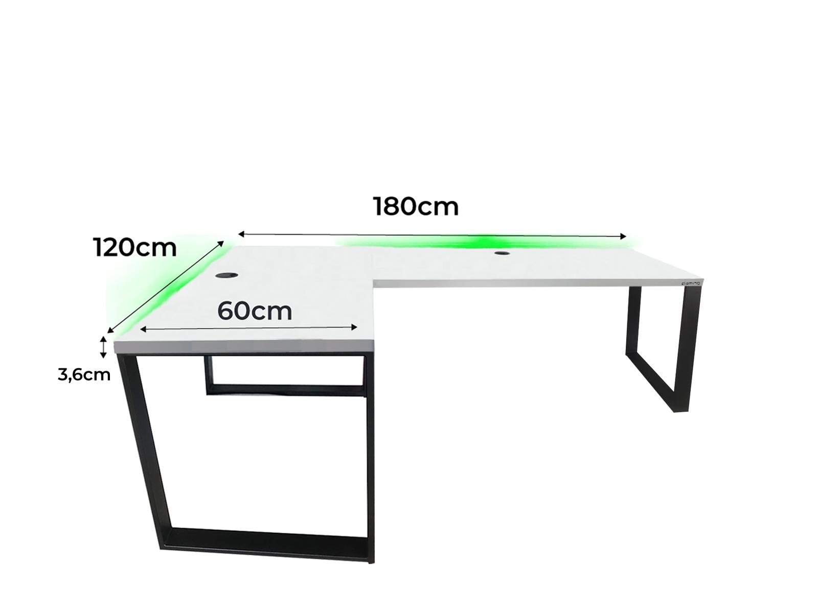 Biurko gamingowe narożne model 2 Low białe LOFT metalowe nogi LED RGB dla gracza 180x71x60cm nr. 3