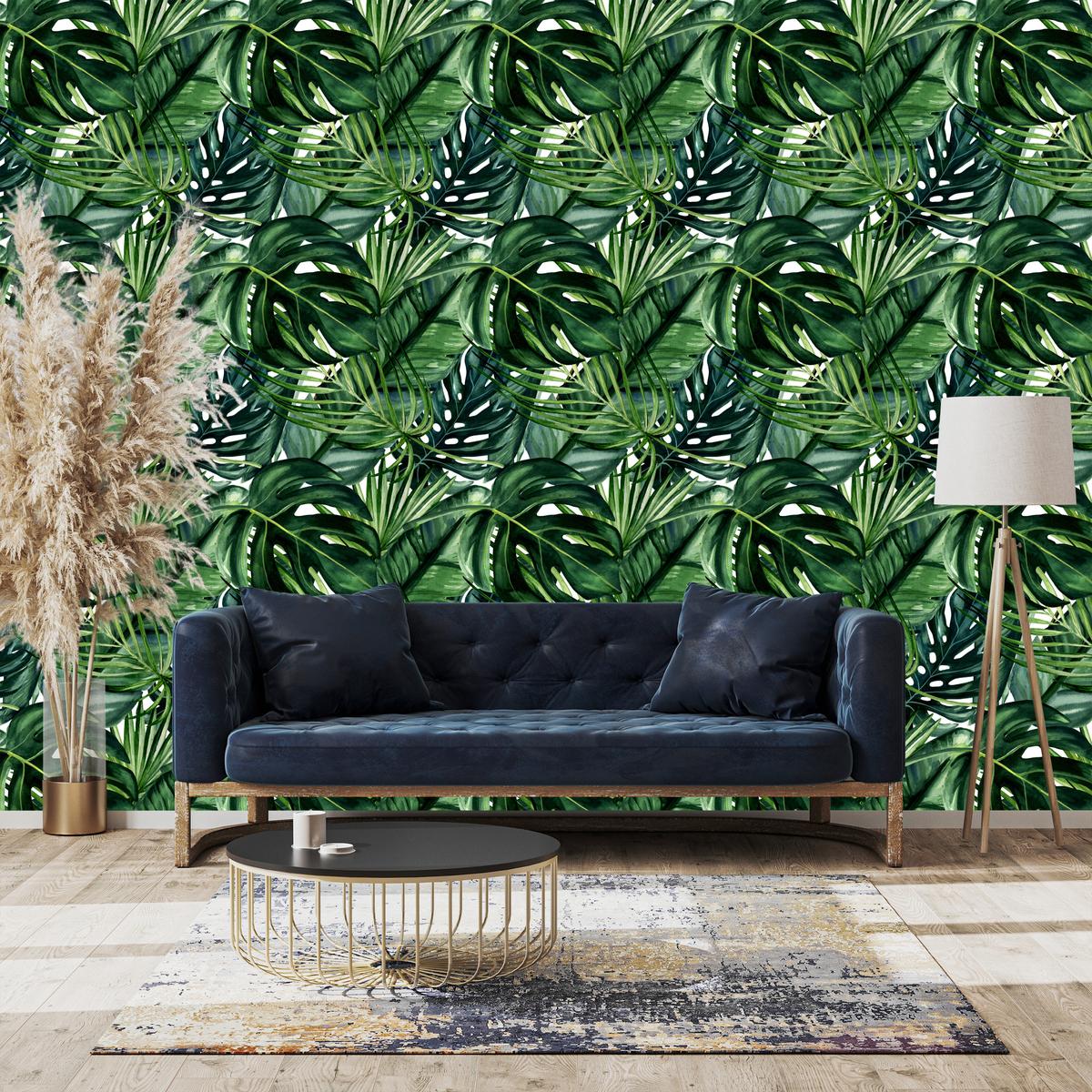 Tapeta Do Salonu Egzotyczne LIŚCIE Rośliny Monstera Palmy Bananowiec  nr. 6