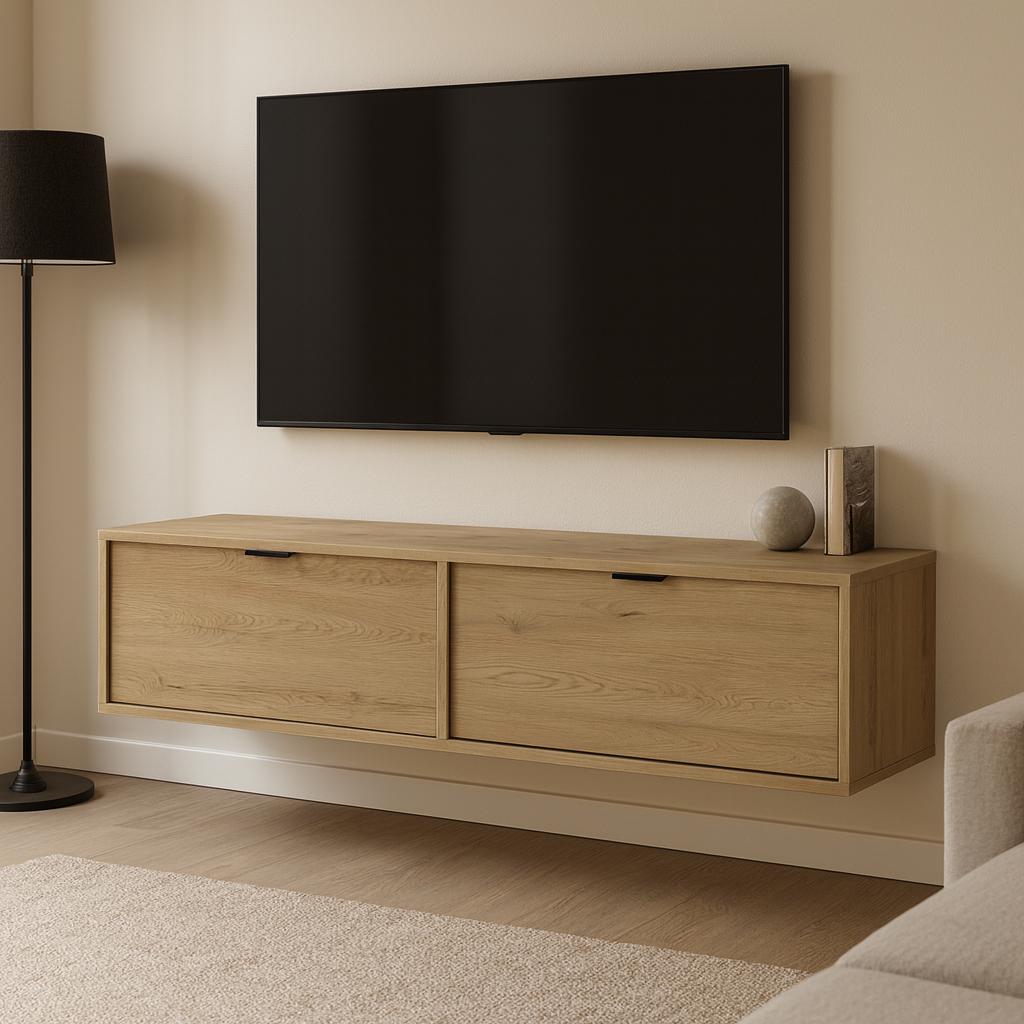 Szafka wisząca RTV AURA 140x33x30 cm do salonu dąb cremona