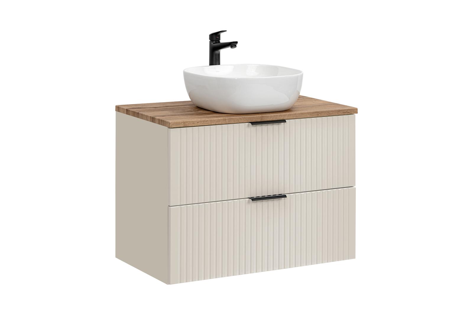 Szafka łazienkowa ADEL 80 cm z blatem i umywalką nablatową SMILE kaszmir