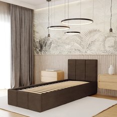 Łóżko Tapicerowane Do Sypialni 90x200cm Podwójne z Pojemnikiem Brązowe - Miniaturka zdjęcia nr 3