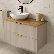 Szafka łazienkowa ADEL 80x47x60 cm z blatem orzech ryflowane fronty kaszmir - Miniaturka zdjęcia nr 2