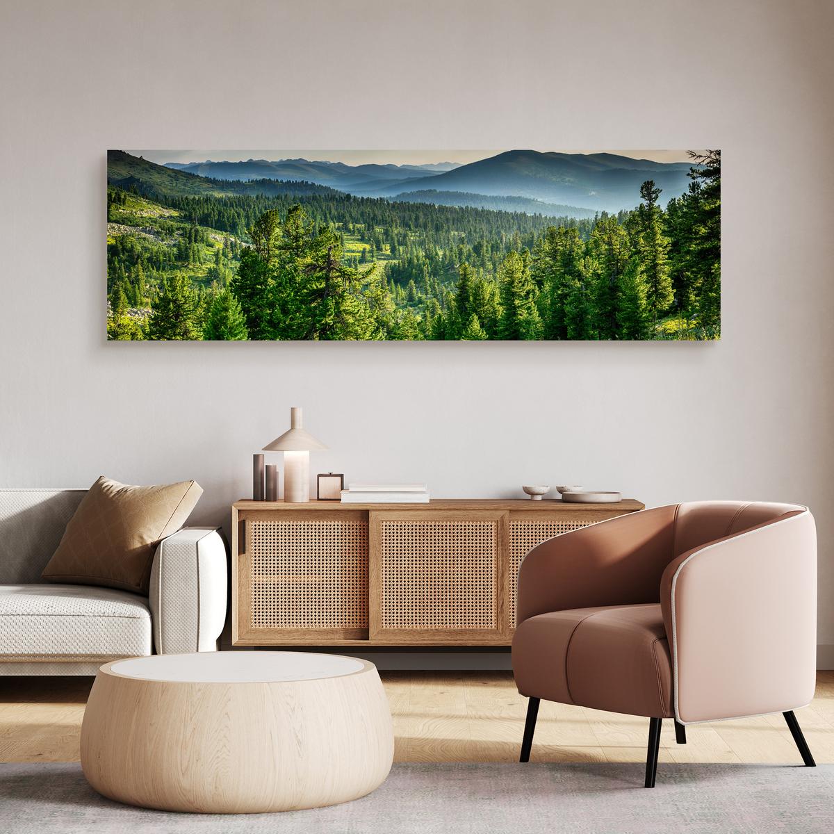 Obraz Panoramiczny Do Salonu LAS Góry Krajobraz Efekt 3D Natura 145x45cm nr. 10