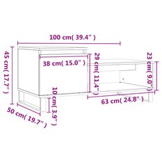 Stolik kawowy 100x50x45 cm z praktyczną szafką z drzwiczkami i półką brązowy dąb do salonu - Miniaturka zdjęcia nr 12