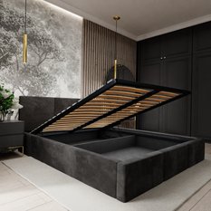Łóżko tapicerowane do sypialni 180x200x100 cm podwójne z pojemnikiem modne czarne - Miniaturka zdjęcia nr 10