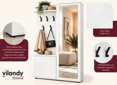 Garderoba do przedpokoju DUO 180x95x35 cm z lustrem wieszakami szafka na buty biały, prawa - Miniaturka zdjęcia nr 8