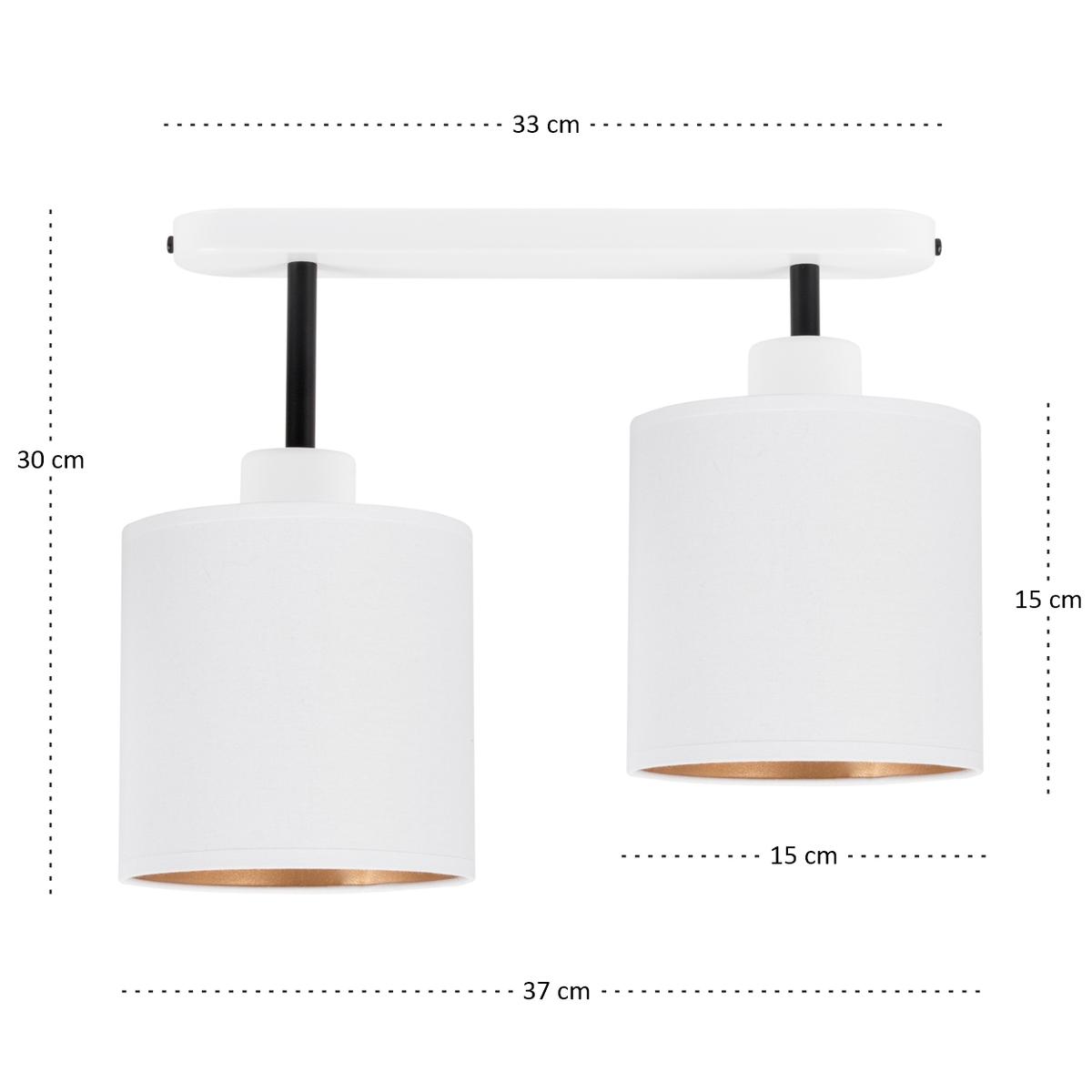 Lampa sufitowa 37 x 15 x 30 cm dwupunktowy spot gwint E27 biała z białymi abażurami do salonu nr. 4