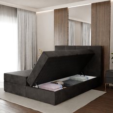 Łóżko kontynentalne 180x200x113 cm tapicerowane podwójne z materacem czarne - Miniaturka zdjęcia nr 4