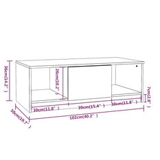 Stolik kawowy 102x50x36 cm z praktycznymi półkami przydymiony dąb do salonu - Miniaturka zdjęcia nr 8