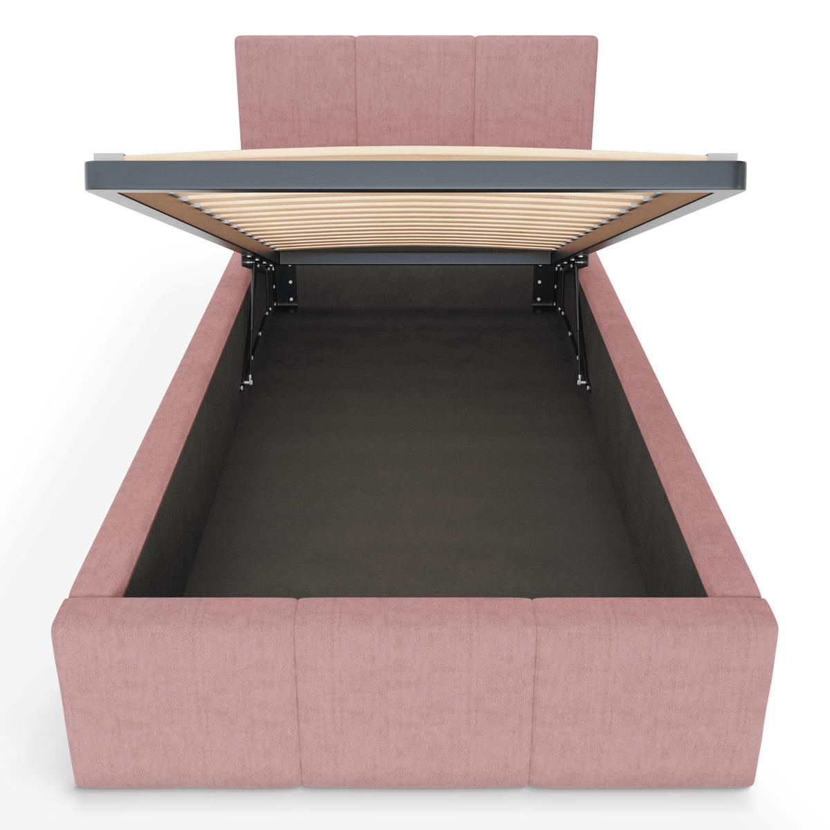 Łóżko Pojedyncze 90x200cm łóżko tapicerowane z pojemnikiem różowe do sypialni wezgłowie 110 cm nr. 9