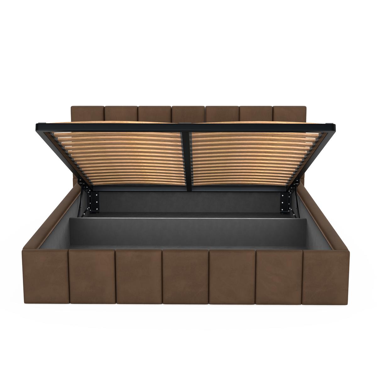 Łóżko tapicerowane 160x200 premium z pojemnikiem do sypialni brązowe wezgłowie 107 cm nr. 12