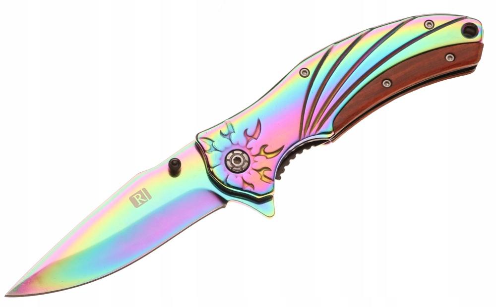 Nóż myśliwski 21 cm / 9 cm Rainbow składany scyzoryk turystyczny survivalowy srebrny