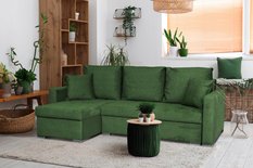 Narożnik BELLA 226x75x140 cm rozkładany funkcją spania rogówka do salonu zielony welur - Miniaturka zdjęcia nr 11