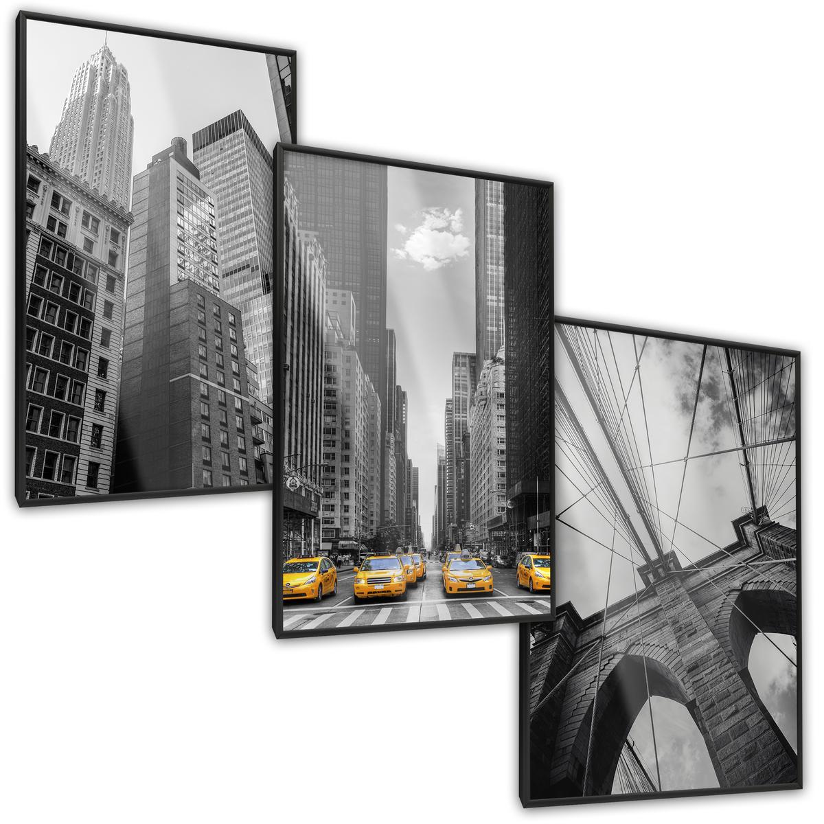 ZESTAW 3x Plakat W Ramie NEW YORK Wieżowce Architektura Efekt 3D 30x40cm nr. 2