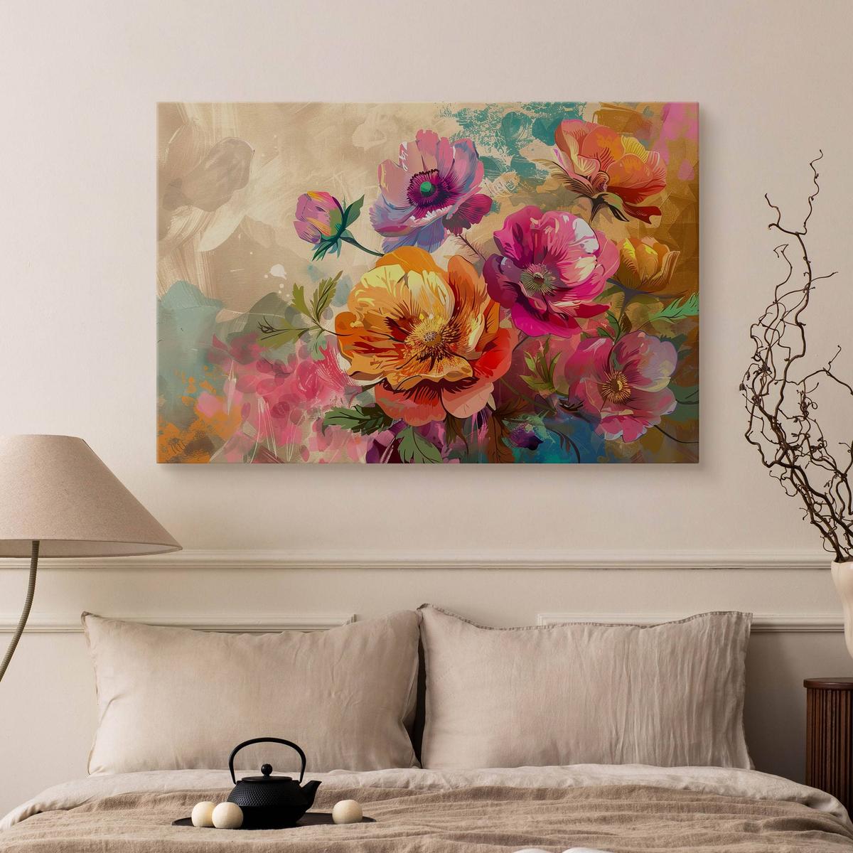 Obraz Na Płótnie Akwarelowe Kolorowe Kwiaty 90x60 Natura do Salonu nr. 5