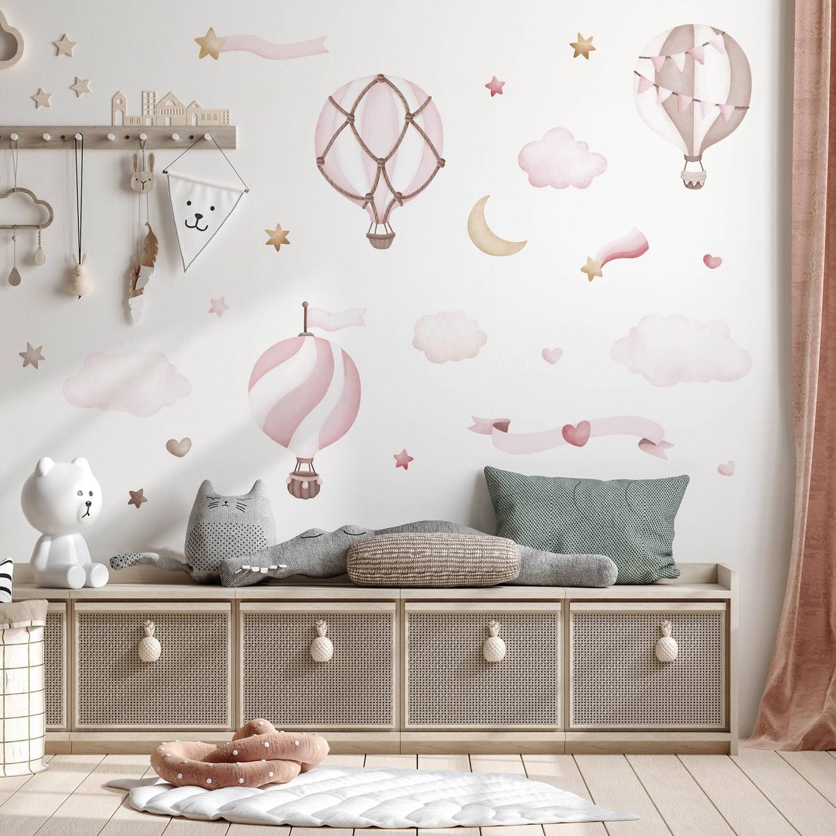 Naklejki Dla Dzieci Różowe Balony Gwiazdy 120x60 Serduszka Styl ZESTAW nr. 4