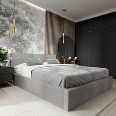 Łóżko tapicerowane do sypialni 180x200x88 cm podwójne z pojemnikiem basic szare - Miniaturka zdjęcia nr 1