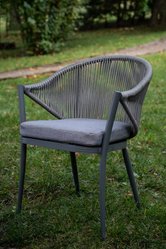 Aluminiowe krzesło BREVE z plecionej liny szare do ogrodu lub na balkon 