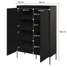 Komoda 98x40x140 cm 4d Trend z praktycznymi półkami czarna do salonu - Miniaturka zdjęcia nr 4