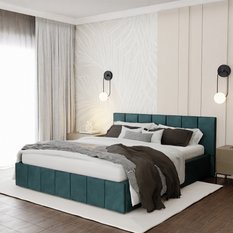 Łóżko tapicerowane 140x200 premium z pojemnikiem do sypialni turkusowe wezgłowie 107 cm - Miniaturka zdjęcia nr 1