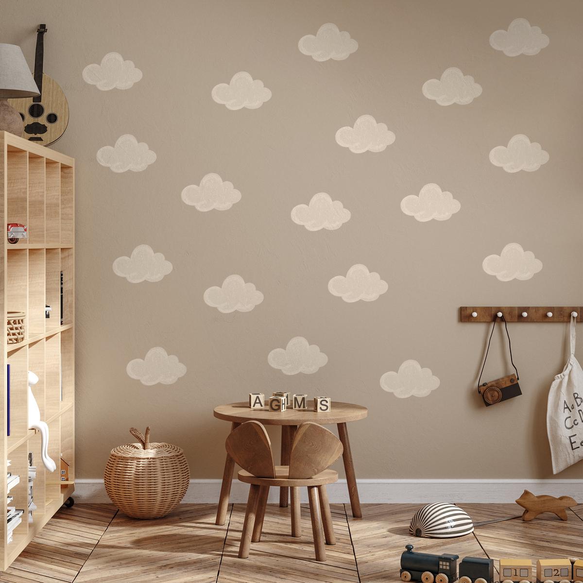 NAKLEJKA NA ŚCIANĘ DO POKOJU DZIECKA 120x60 BEŻOWE CHMURKI nr. 3