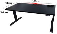 Biurko gamingowe elektryczne TOP 160x80x70-118 cm regulowane nogi LED RGB pilot przepust USB czarne - Miniaturka zdjęcia nr 2