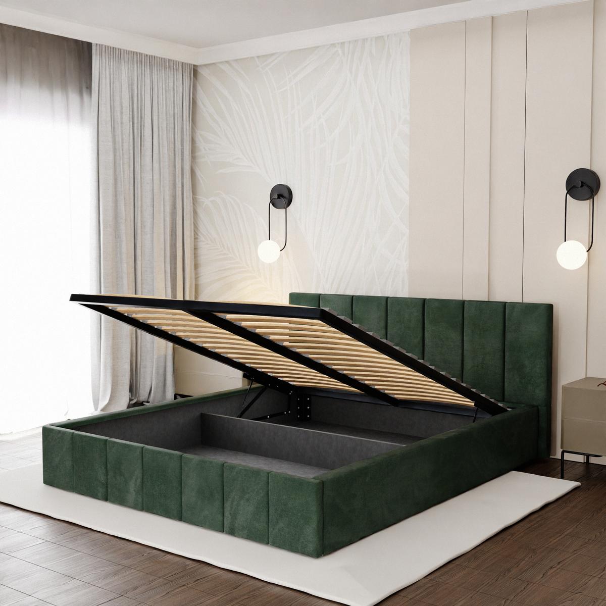 Łóżko tapicerowane 160x200 premium z pojemnikiem do sypialni butelkowa zieleń wezgłowie 107 cm nr. 6