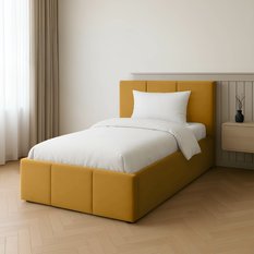 Łóżko Pojedyncze 90x200cm łóżko tapicerowane z pojemnikiem żółte do sypialni wezgłowie 88 cm - Miniaturka zdjęcia nr 3