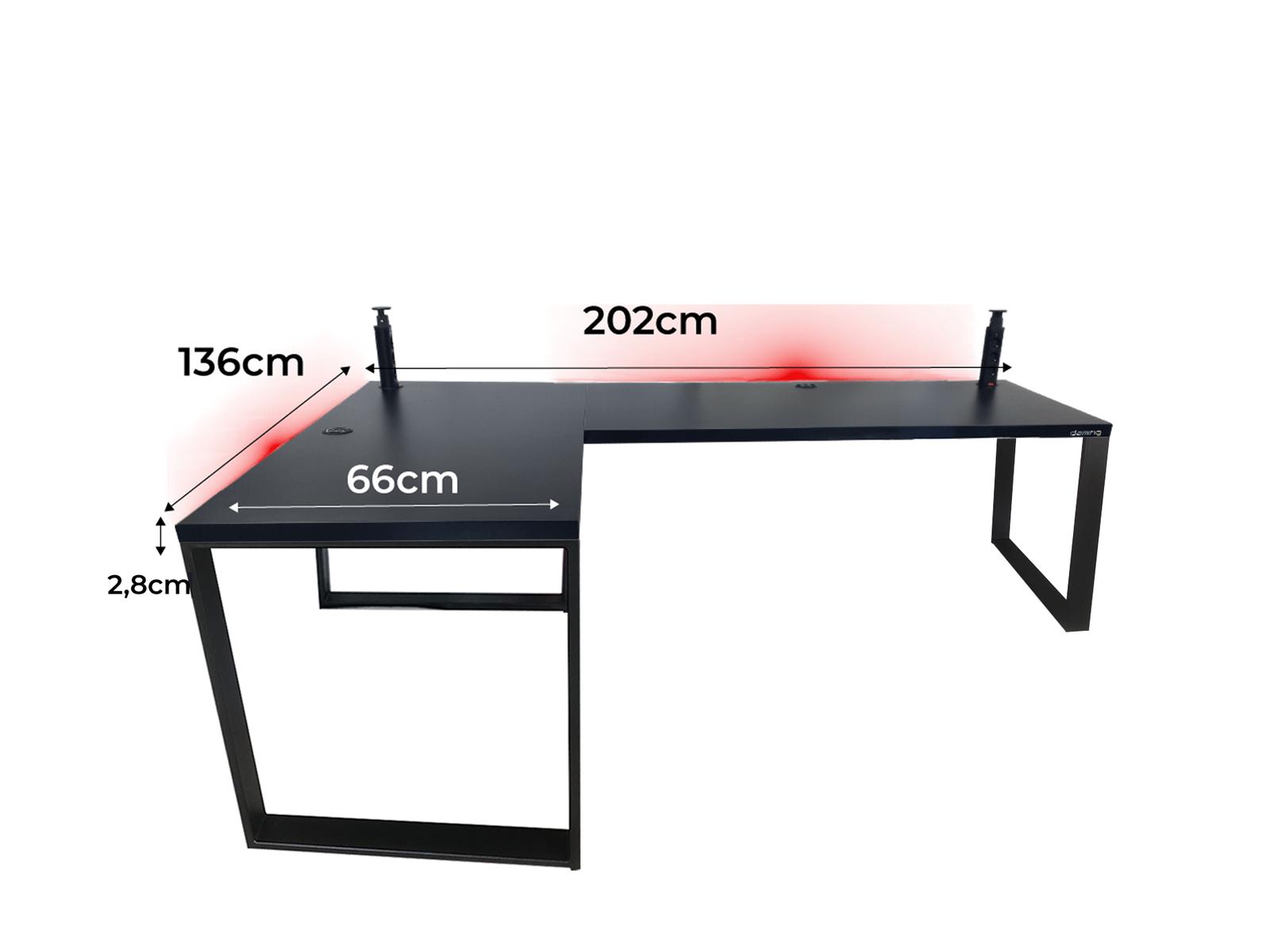 Biurko gamingowe narożne model 3 Low czarne LOFT metalowe nogi LED RGB przepust USB dla gracza 202x66x71cm nr. 3