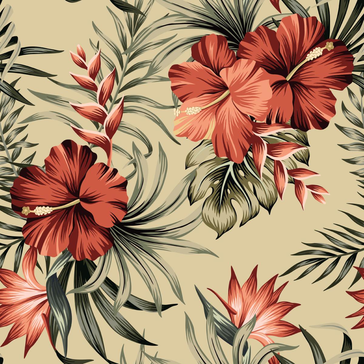 Tapeta Kwiaty HIBISKUSA Liście Tropikalne Przyroda  nr. 6