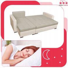 Narożnik FIGO 226x75x140 cm rozkładany z funkcją spania rogówka do salonu beżowy - Miniaturka zdjęcia nr 7