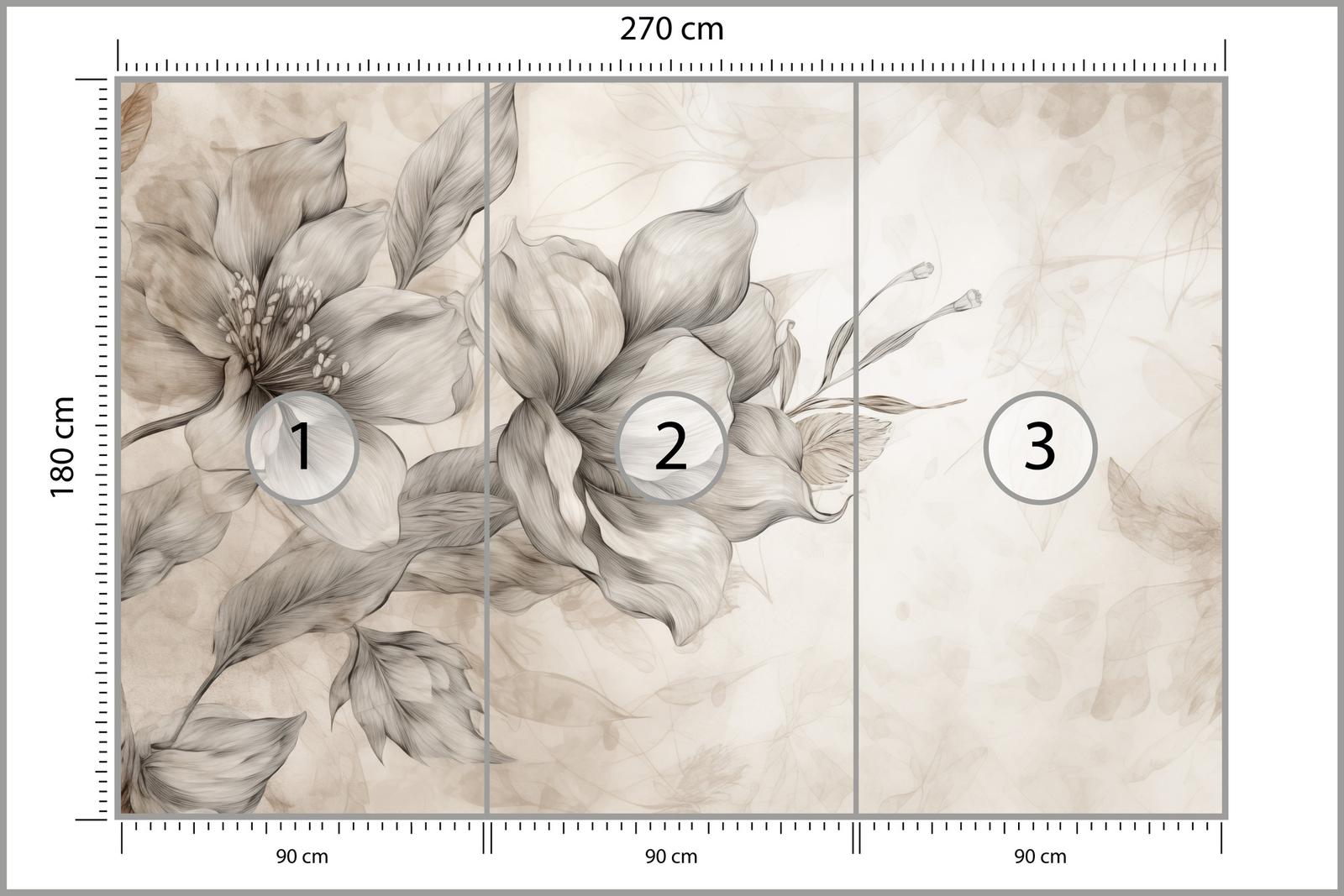 Fototapeta Do Sypialni Szare KWIATY Beton Abstrakcja Boho Dekoracja z Efektem 3D nr. 3