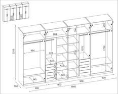 Szafa do garderoby XXL duża 360x220x57 cm z lustrem biała - Miniaturka zdjęcia nr 3