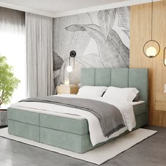 Łóżko kontynentalne 180x200x113 cm tapicerowane podwójne z materacem miętowe - Miniaturka zdjęcia nr 7