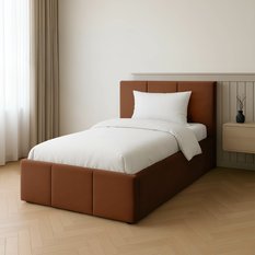 Łóżko Pojedyncze 90x200cm łóżko tapicerowane z pojemnikiem miodowe do sypialni wezgłowie 120 cm - Miniaturka zdjęcia nr 3